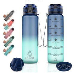 Lekro Waterfles - 1 Liter - Tijdmarkeringen - Blauw
