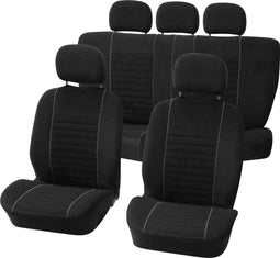 Carpoint - Stoelhoezenset Velours - 9-delig - Zwart/grijs