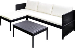 vidaXL - 3-delige - Loungeset - met - kussens - poly - rattan - zwart