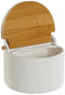 Zoutvaatje met deksel DKD Home Decor Wit Natuurlijk Bamboe Porselein 12 x 10 x 11 cm