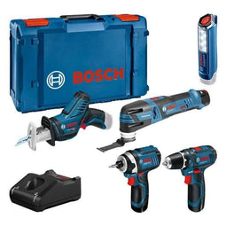 Bosch Professional 5-GEREEDSCHAPSKIT: GSR 12V15 + GOP 12V28 + DDR 12V105 + GSA 12V14 + GLI 12V300...