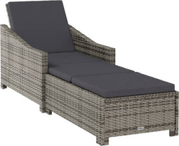 vidaXL - Ligbed - met - donkergrijs - kussen - poly - rattan - grijs