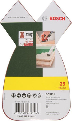 Bosch 2607017113 - Schuurbladenset Delta - 80/120/180 korrel - 25 stuks