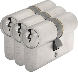 Dubbele cilinder - Vernikkeld - Messing - S2 - S2 veiligheidscilinders S6 gelijksluitend per 3, 30/30