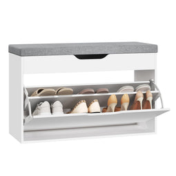 Woltu Schoenenbank - 80x51x30cm - 2 niveaus - Zitkussen - Wit/Lichtgrijs