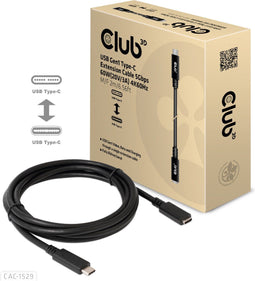 Club 3D CAC-1531 - USB Gen1 Type-C Verlengkabel 5Gbps 60W 4K 1m - Zwart