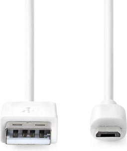 Nedis USB-Kabel - USB 2.0 - USB-A Male - USB Micro-B Male - 12 W - 480 Mbps - 2.00 m - Wit