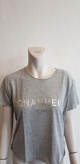 Chanhell T-shirt - Katoen - "welcome to Chanhell n 666" - Grijs - M