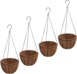 vidaXL Plantenbakken hangend 4 st met kokosbak staal Ø 30x52 cm zwart
