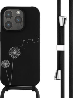iMoshion Hoesje Geschikt voor iPhone 14 Pro Hoesje Met Koord - iMoshion Siliconen design hoesje met koord - Zwart / Dandelion Black