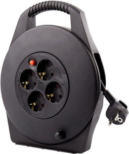 BRASQ Kabelhaspel - 4-voudig - Zwart - 10 Meter - Haspel Verlengsnoer - Verlengkabel - Met Randaarde - Voor binnen