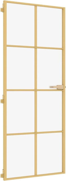 vidaXL - Binnendeur - smal - 93x201,5 - cm - gehard - glas - en - aluminium - goudkleur