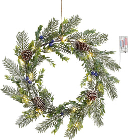 House of Seasons Kerstkrans met LED Verlichting - Ø42 cm - Groen