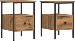 vidaXL - Nachtkastjes - 2 - st - 34x36x50cm - bewerkt - hout - artisanaal - eikenkleur