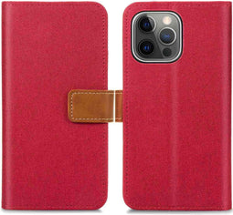 iMoshion Hoesje Geschikt voor iPhone 13 Pro Max Hoesje Met Pasjeshouder - iMoshion Luxe Canvas Bookcase - Rood