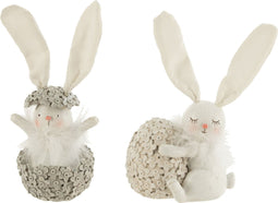 J-Line figuur Konijn - polyresin - wit/grijs - large - 2 stuks - paasdecoratie