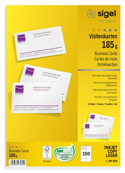 Sigel - Visitekaart sigel 85x55mm blanco 185gr wit