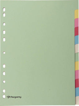 Pergamy tabbladen ft A4, 11-gaatsperforatie, karton, geassorteerde pastelkleuren, 12 tabs