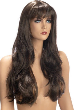 World Wigs Diane - Pruik - Lang Bruin - Golvend met Rechte Pony
