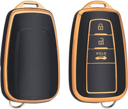 Autosleutel hoesje - TPU Sleutelhoesje - Sleutelcover - Autosleutelhoes - Geschikt voor Toyota -zw-goud- B3 - Toyota C-HR, Toyota Corolla, Toyota Rav, Toyota Rav4, Toyota Yaris, Toyota Aygo, Toyota Camry, Toyota Land Cruiser, Toyota Proace, Toyota Pr