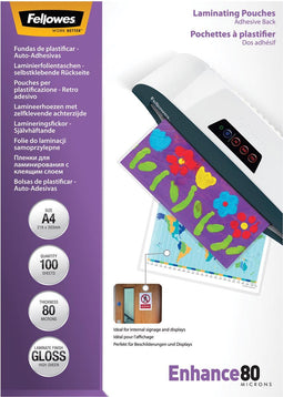 Fellowes lamineerhoes Enhance80 zelfklevend ft A4, 160 micron (2 x 80 micron), pak van 100 stuks