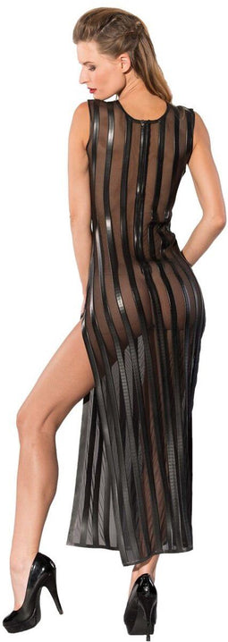Guilty Pleasure Fetish Wear Jurk -L- PRINTED DATEX STRIPED LONG Zwart