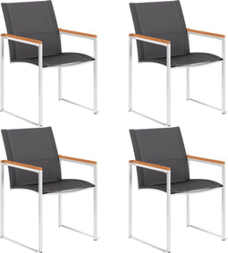 vidaXL - Tuinstoelen - 4 - st - textileen - en - roestvrij - staal - grijs