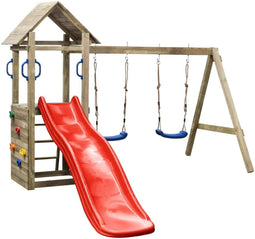 Houten Speeltoestel Maria (SwingKing) | Speeltoren met Glijbaan en Dubbele Schommel voor Buiten in de Tuin | FSC Hout - Glijbaan Rood