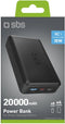 SBS Fast Charge - Powerbank 20.000 mAh - 2 USB-A 1 USB-C - Zwart