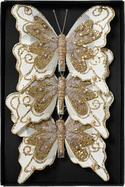 Vlinder pes l12b8h1 cm champagne 3st kerst