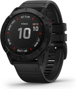 Garmin Fenix 6X Pro 51 mm zwart met een zwarte siliconen polsband