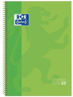 Oxford School Europeanbook - notitieboek - gekleurde rand - A4+ - ruit 5mm - 80 vel - 4 gaats - hardcover - groen