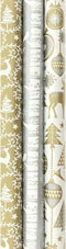 Goud- en zilverkleurig luxe kerst inpakpapier - 3 rollen van 200 x 70 cm