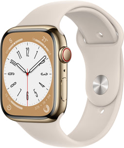 Apple Watch Series 8 - Smartwatch - GPS + Cellular - 45mm RVS Sportbandje Goud (Beige)