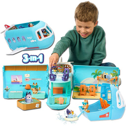 BLUEY - 3 in 1 Transformerend Vliegtuig Speelset - 15 accessoires - Meer dan 25 geluiden