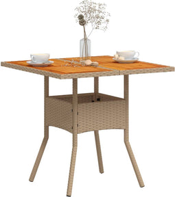 Tuintafel 80x80x75 cm poly rattan en acaciahout beige
