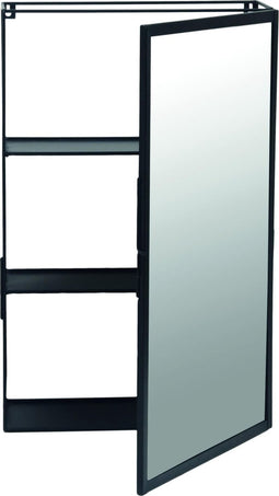 PTMD Riven wandkast - 25 x 16 x 55 cm - Spiegel - Zwart - Metaal - Muurkast - Spiegelkast - Badkamer - Hal - Woonkamer