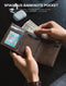 VULKIT creditcardhouder RFID-blokkerende lederen pop-upkaartportemonnee met bankbiljetvak, ID-venster, zak en magnetische sluiting, graanespresso, modern
