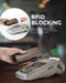 VULKIT creditcardhouder RFID-blokkerende lederen pop-upkaartportemonnee met bankbiljetvak, ID-venster, zak en magnetische sluiting, graanespresso, modern