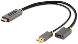 Startech.com 30cm HDMI naar DisplayPort Adapter - Actieve 4K 60Hz HDMI 2.0 naar DP 1.2 Converter - HDR USB Bus Powered - Grijs Zwart