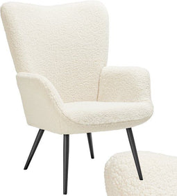 tectake® Hygge Fauteuil - Scandinavische Teddy Bouclé - Ergonomisch - Crème zwart