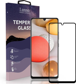 Lunso - Geschikt voor Samsung Galaxy A42 - Gehard Beschermglas - Full Cover Screenprotector - Black Edge