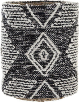 Mand DKD Home Decor 27 x 27 x 32 cm Natuurlijk Zwart Wit Ikat Jute Franjes Boho