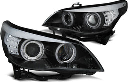 Koplampen Xenon D2S - voor BMW E60/E61 2003-2004 - LED angel eyes - zwart