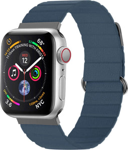 imoshion Magnetisch lederen bandje - Geschikt voor Apple Watch 1, 2, 3, 4, 5, 6, 7, 8, 9, 10 (42 mm), SE - 38/40/41 mm - Blauw - One Size