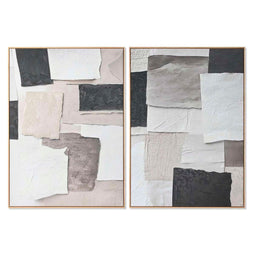 Schilderij Home ESPRIT Wit Zwart Beige Abstract 103 x 4,3 x 143 cm (2 Stuks)