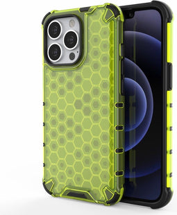 Lunso - Honinggraat Armor Backcover hoes - Geschikt voor iPhone 13 Pro - Fluor Geel