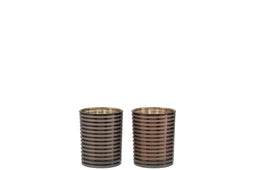 J-Line windlicht Strepen - glas - bruin - small