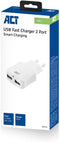 ACT AC2115 - USB lader - 2-poorts 2,4A 12W Smart IC - Wit