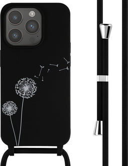 imoshion Hoesje Geschikt voor iPhone 15 Pro Hoesje Met Koord - imoshion Siliconen design hoesje met koord - Zwart / Dandelion Black
